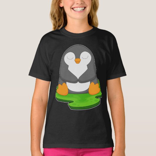 ペンギン ヨガ フィットネス 瞑想 Tシャツ (正面)