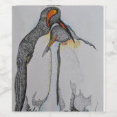 ペンギン、ワインボトルラベル、カップル、アートワーク、アート ワインラベル (シングルラベル)