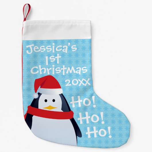 ペンギン - 名入れの初めてのクリスマス スモールクリスマスストッキング (正面)