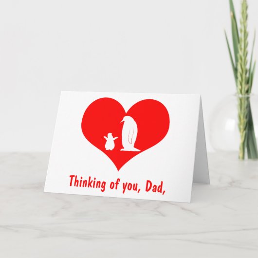 ペンギン: 幸せな父の日のパパおよびひよこ カード (正面)