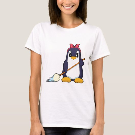 ペンギン 掃除 モップ クリーニング Tシャツ (正面)