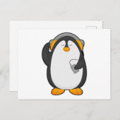 ペンギン & 携帯電話とヘッドセット ポストカード (正面/裏面)