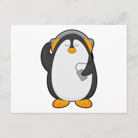 ペンギン & 携帯電話とヘッドセット ポストカード (正面)