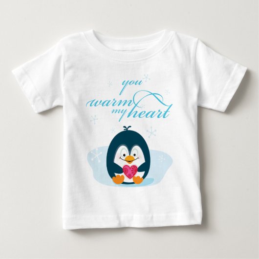 ペンギン「私のハートを温める」 ベビーTシャツ (正面)