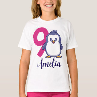 ペンギン 誕生日ガールTシャツ オーシャンカジュアル 誕生日 名前入り Tシャツ