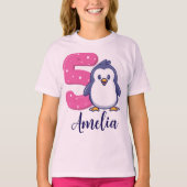 ペンギン 誕生日 おめでとう 女の子 Tシャツ 年齢5 カスタム 名前 (正面)