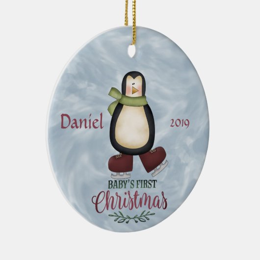 ペンギン - 赤ちゃんの初めてのクリスマス セラミックオーナメント (右)