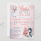 ペンギン |雪だるまウィンターワンダーランド第1誕生日 招待状 (正面)