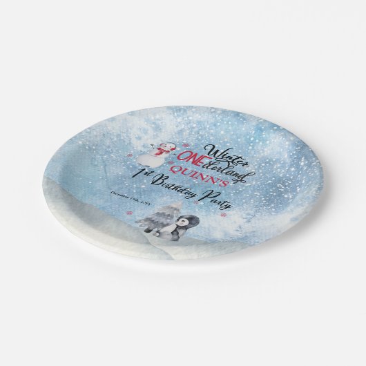 ペンギン |雪だるまウィンターワンダーランド1回目の誕生日P ペーパープレート (アングル)