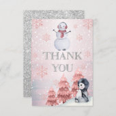 ペンギン |雪だるまウィンターONEderland誕生日 サンキューカード (正面/裏面)