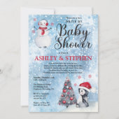 ペンギン |雪だるま冬のドライブby男の子ベビーシャワー 招待状 (正面)