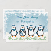 ペンギン、雪片の新年 招待状 (正面/裏面)