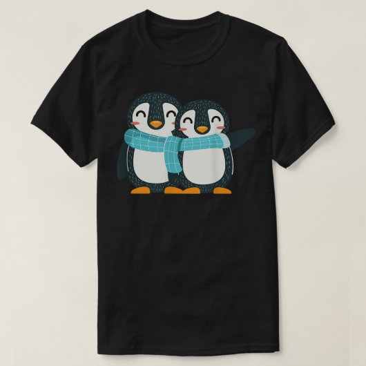 ペンギンBFFスカーフ漫画雪の冬かわいい動物 Tシャツ (デザイン正面)