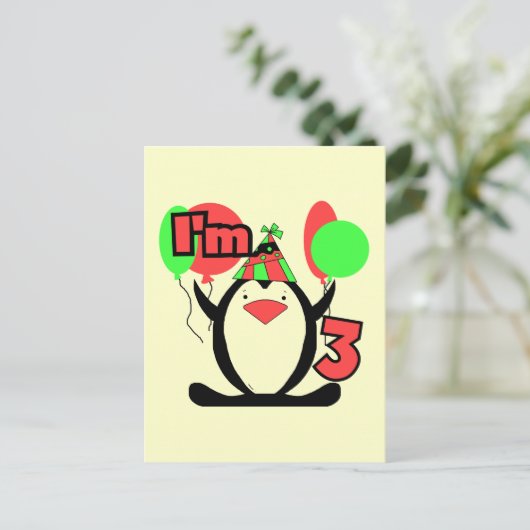 ペンギンIは3誕生日Tシャツとギフト ポストカード (スタンド正面)