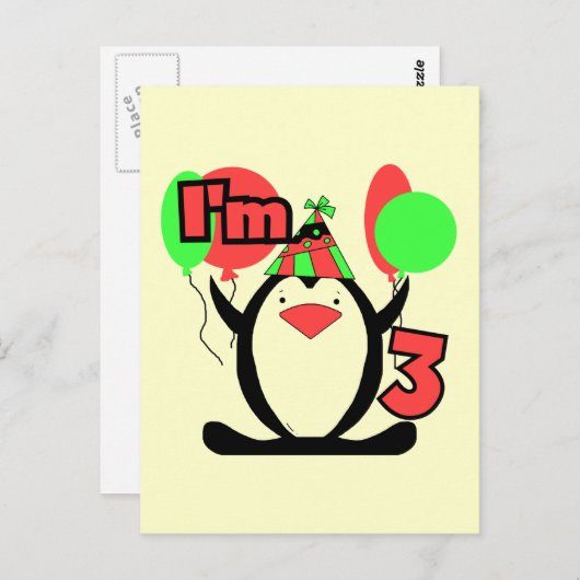 ペンギンIは3誕生日Tシャツとギフト ポストカード (正面/裏面)
