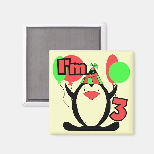 ペンギンIは3誕生日Tシャツとギフト マグネット (正面/裏面)