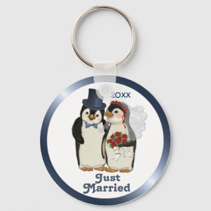 ペンギ結婚ンの新郎新婦のタイカスタマイズ- キーホルダー