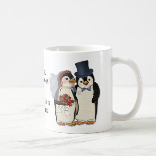 ペンギ結婚ンの新郎新婦のタイカスタマイズ-  コーヒーマグカップ (右)