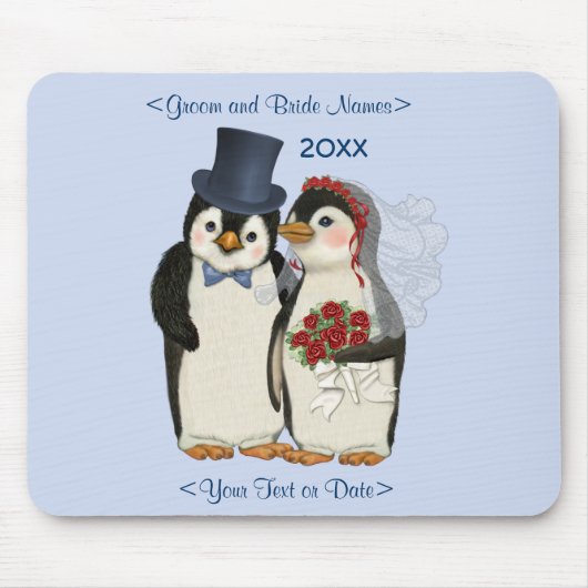 ペンギ結婚ンの新郎新婦のタイカスタマイズ-  マウスパッド (正面)