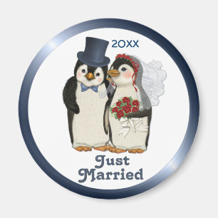 ペンギ結婚ンの新郎新婦のタイカスタマイズ- マグネット