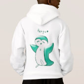 ペングハッピーペンギンおもしろいクラブ（グリーンW）キッズフード付きスウェットシャツ (裏面)