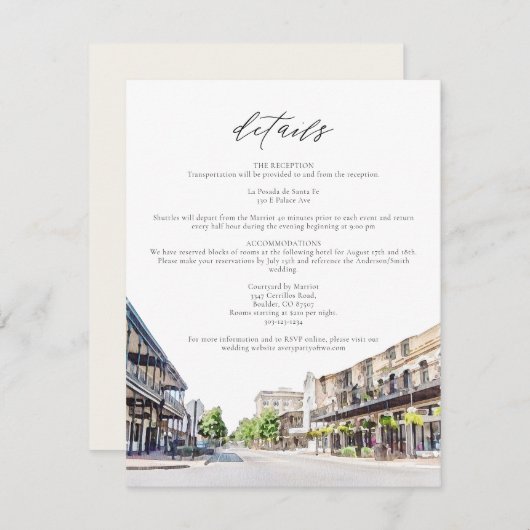 ペンサコーラダウンタウンウォーターカラーフロリダ詳細カード 招待状 (正面/裏面)