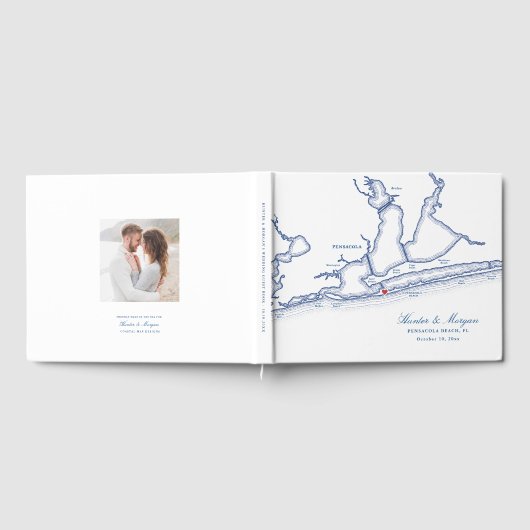ペンサコーラビーチFLマップエレガントネイビーブルー結婚ズ ゲストブック (全面)