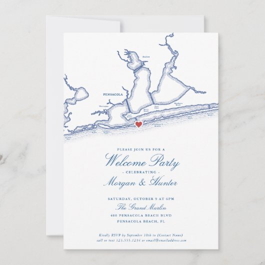 ペンサコーラビーチFL エレガントウェディングウェルカムパーティー 招待状 (正面)