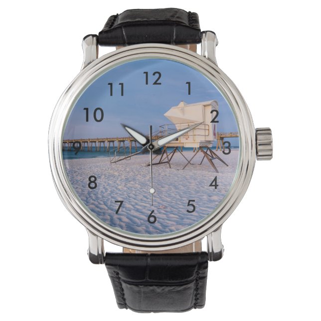 ペンサコーラ朝ライフガードスタンドと桟橋 腕時計 (正面)