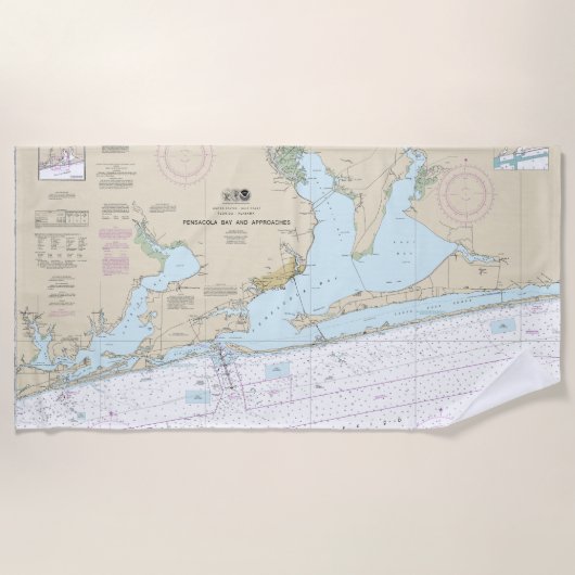 ペンサコーラ湾とアプローチ航海の図11382 ビーチタオル (正面)