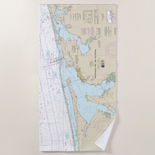 ペンサコーラ湾とアプローチ航海の図11382 ビーチタオル (正面)