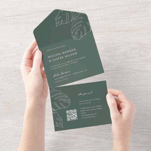 ペンサコーラ結婚式招待状とRSVP QRコード オールインワン招待状 (貼ってはがせる)