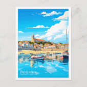 ペンザンスコーンウォールヴィンテージ旅行イラストレーション ポストカード (正面)