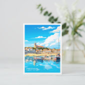 ペンザンスコーンウォールヴィンテージ旅行イラストレーション ポストカード (スタンド正面)