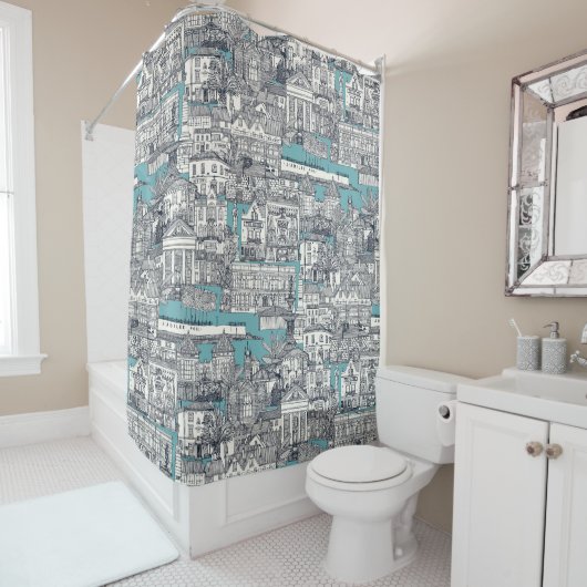 ペンザントイルインジゴターコイズ シャワーカーテン (インサイチュ)