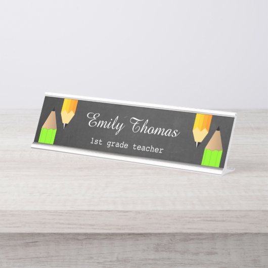 ペンシカラフルルスクール先生教室黒板 デスクネームプレート (正面)