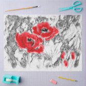 ペンシルの手で描いた赤いケシの花beauttif 薄葉紙 (クラフト)
