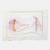 ペンシルアートスタイリッシュピンク誕生日カップケーキ キッチンタオル (横)