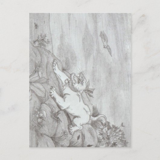 ペンシルアートホワイトライオネスファンタジー飛んでいるワシ ポストカード (正面)