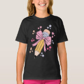 ペンシルコケットボウピンク新学期先生 Tシャツ (正面)