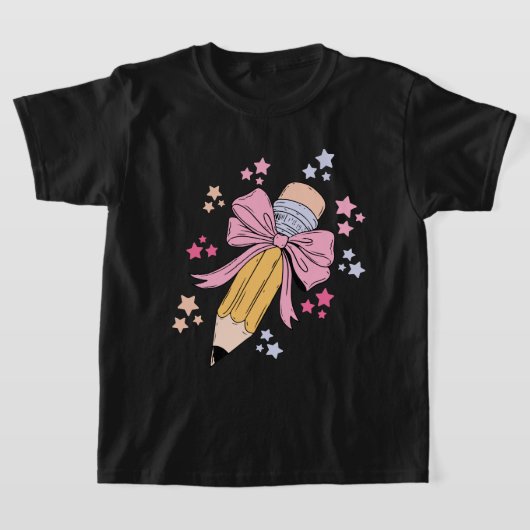 ペンシルコケットボウピンク新学期先生 Tシャツ (レイダウン)