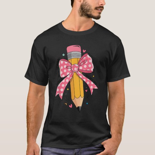 ペンシルコケット弓試験日先生 やる気を起こさせる Tシャツ (正面)