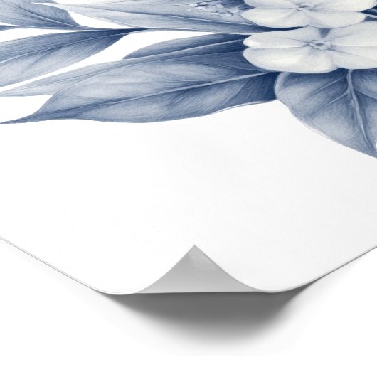 ペンシルスケッチシルバーグレーホワイト花模様 ポスター (角)