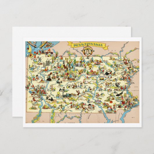 ペンシルバおもしろいニアヴィンテージ地図 ポストカード (正面/裏面)