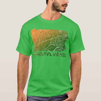ペンシルバカラフルニアのマンダラ美術地図と文字 Tシャツ