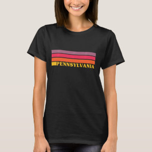 ペンシルバカラフルニア70年代スタイルレトロストライプ Tシャツ