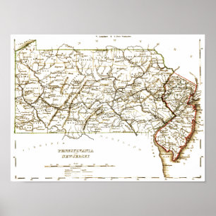 ペンシルバニアのヴィンテージの地図+NJ 1875年 ポスター
