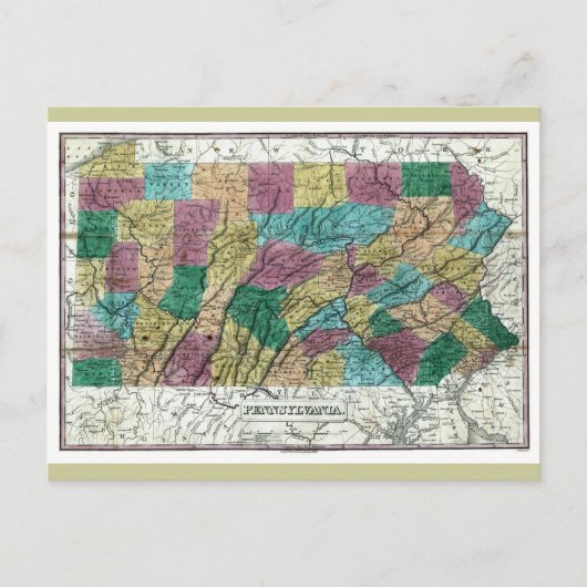 ペンシルバニアの古い1829年の地図 ポストカード (正面)