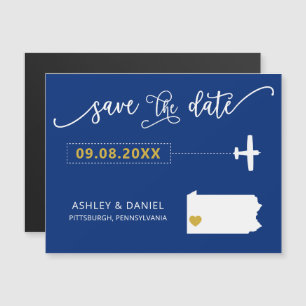 ペンシルバニアの結婚式の日付カードを保存する，マップ マグネット招待状
