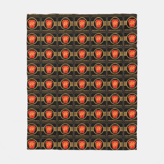 ペンシルバニアの鉄道ロゴ、黒及び金ゴールド毛布 フリースブランケット (正面)